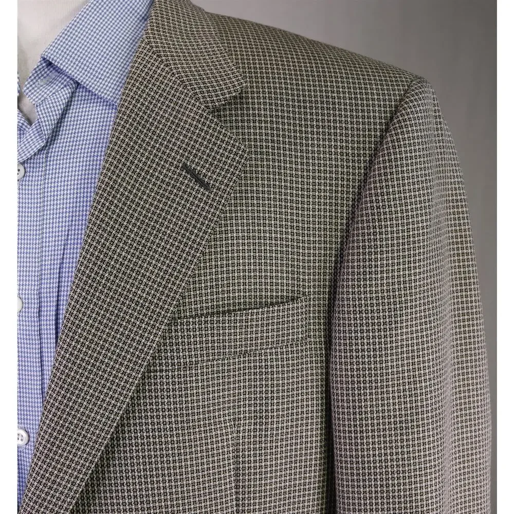 Hickey Freeman Bronze Black Checkered Woven Silk Wool Sportcoat Blazer 44R